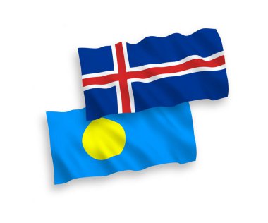 Beyaz arka planda Palau ve İzlanda 'nın ulusal taşıyıcı kumaş bayrakları izole edildi. 1 'e 2 oranında.