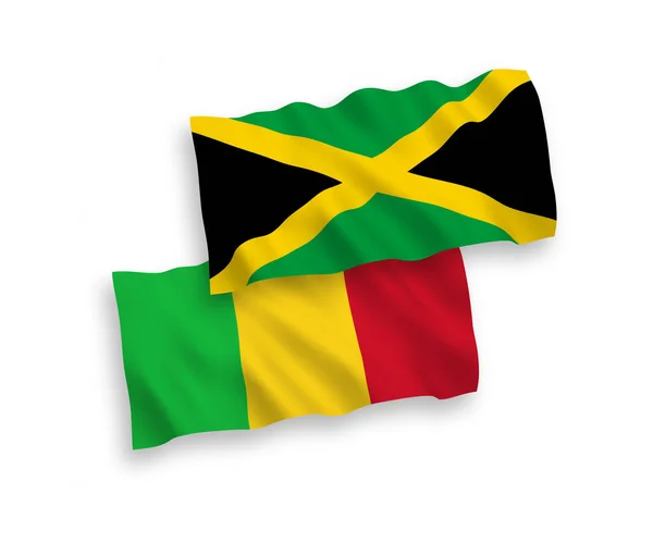 Nemzeti Vektor Szövet Hullám Zászlók Jamaica Mali Elszigetelt Fehér Háttérrel — Stock Vector