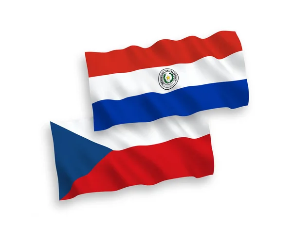 Národní Vektorové Vlnové Vlajky České Republiky Paraguaye Izolované Bílém Pozadí — Stockový vektor