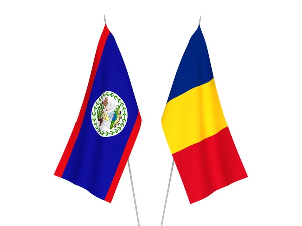 Національні Прапори Румунії Белізу Були Ізольовані Білому Тлі Візуалізація — стокове фото