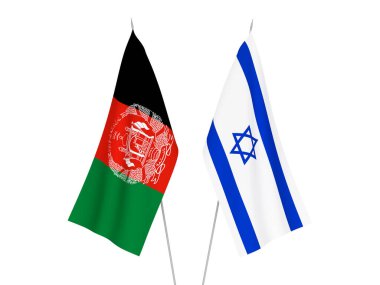 Afganistan İslam Cumhuriyeti ve İsrail 'in ulusal kumaş bayrakları beyaz arka planda izole edildi. 3d resimleme.