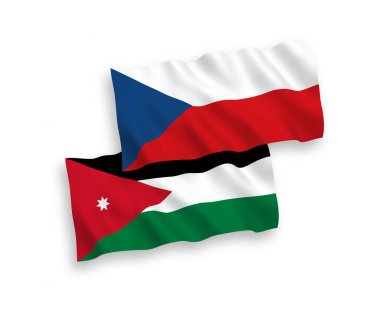 Çek Cumhuriyeti 'nin ulusal taşıyıcı kumaş bayrakları ve Ürdün' ün Haşimmit Krallığı beyaz arka planda izole edildi. 1 'e 2 oranında.