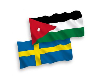 İsveç 'in ulusal taşıyıcı kumaş bayrakları ve Ürdün' ün Haşim Krallığı beyaz arka planda izole edildi. 1 'e 2 oranında.