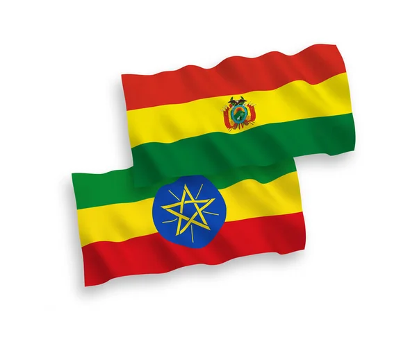 Banderas Nacionales Ondas Vectoriales Bolivia Etiopía Aisladas Sobre Fondo Blanco — Archivo Imágenes Vectoriales