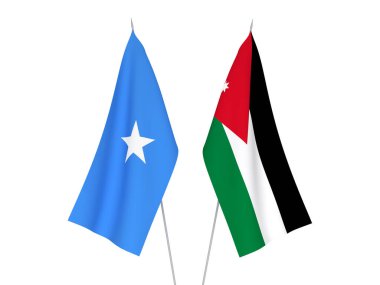 Beyaz arka planda Somali 'nin ulusal kumaş bayrakları ve Ürdün' ün Haşim Krallığı izole edildi. 3d resimleme.