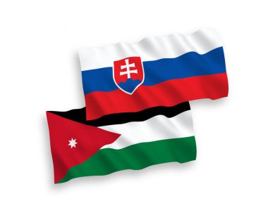 Slovakya 'nın ulusal taşıyıcı kumaş bayrakları ve Ürdün' ün Haşimmit Krallığı beyaz arka planda izole edildi. 1 'e 2 oranında.