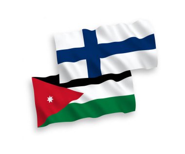 Finlandiya 'nın ulusal taşıyıcı kumaş bayrakları ve Ürdün' ün Haşim Krallığı beyaz arka planda izole edildi. 1 'e 2 oranında.
