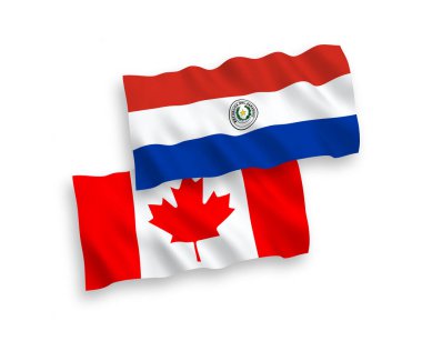Kanada ve Paraguay 'ın ulusal taşıyıcı kumaş bayrakları beyaz arka planda izole edildi. 1 'e 2 oranında.