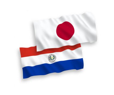 Japonya ve Paraguay 'ın ulusal taşıyıcı kumaş bayrakları beyaz arka planda izole edildi. 1 'e 2 oranında.
