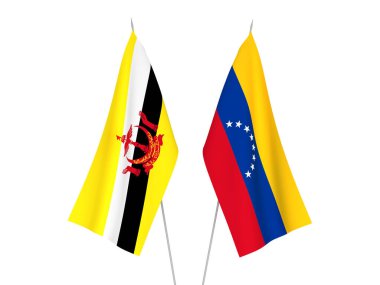 Brunei ve Venezuela 'nın ulusal kumaş bayrakları beyaz arka planda izole edildi. 3d resimleme.
