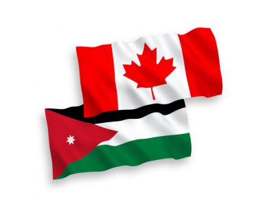 Kanada 'nın ulusal taşıyıcı kumaş bayrakları ve Ürdün' ün Haşim Krallığı beyaz arka planda izole edildi. 1 'e 2 oranında.