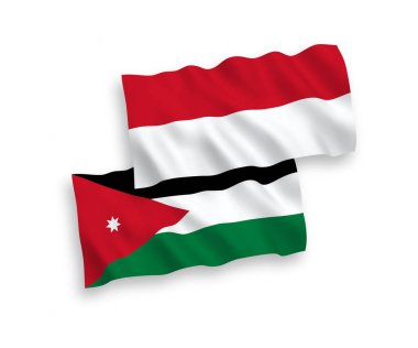 Endonezya 'nın ulusal taşıyıcı kumaş bayrakları ve Ürdün' ün Haşimmit Krallığı beyaz arka planda izole edildi. 1 'e 2 oranında.