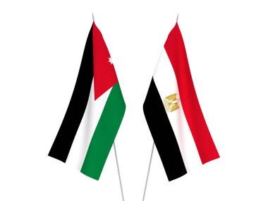 Mısır 'ın ulusal kumaş bayrakları ve Ürdün' ün Haşim Krallığı beyaz arka planda izole edildi. 3d resimleme.