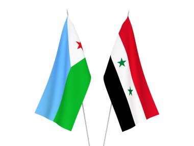 Cibuti ve Suriye Cumhuriyeti bayrakları beyaz arka planda izole edildi. 3d resimleme.