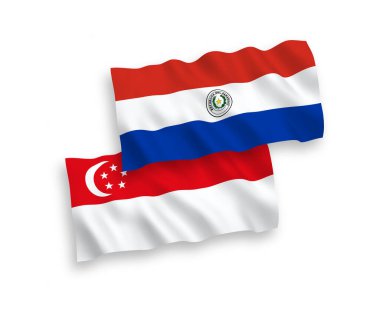 Beyaz arka planda Paraguay ve Singapur 'un ulusal taşıyıcı kumaş bayrakları izole edildi. 1 'e 2 oranında.