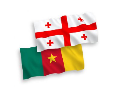 Kamerun ve Gürcistan 'ın ulusal taşıyıcı kumaş bayrakları beyaz arka planda izole edildi. 1 'e 2 oranında.