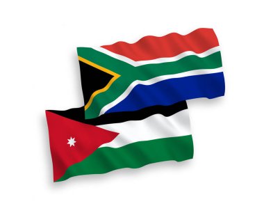 Beyaz arka planda Ürdün ve Güney Afrika Cumhuriyeti Haşhaş Krallığı bayrakları