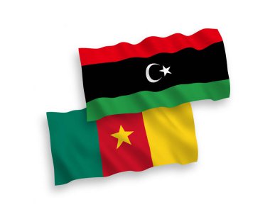 Beyaz arkaplanda Kamerun ve Libya bayrakları