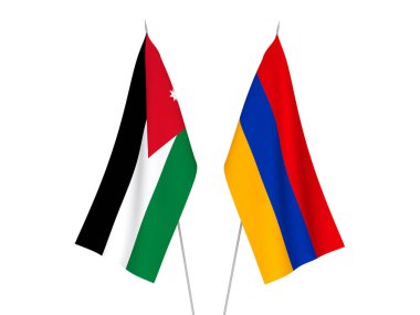 Beyaz arka planda Ermenistan 'ın ulusal kumaş bayrakları ve Ürdün' ün Haşim Krallığı izole edildi. 3d resimleme.