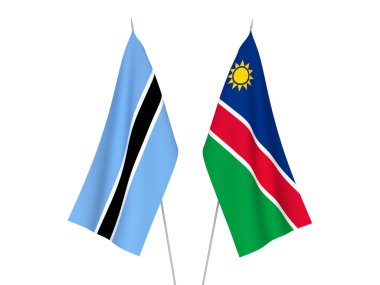 Beyaz arka planda, Botswana ve Namibya Cumhuriyeti 'nin ulusal kumaş bayrakları izole edildi. 3d resimleme.