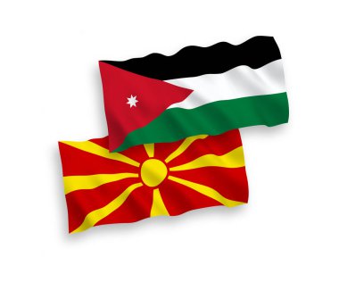 Ürdün ve Kuzey Makedonya Haşim Krallığı 'nın ulusal taşıyıcı kumaş bayrakları beyaz arka planda izole edildi. 1 'e 2 oranında.