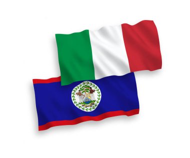 Beyaz arka planda İtalya ve Belize 'nin ulusal taşıyıcı kumaş bayrakları izole edildi. 1 'e 2 oranında.