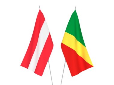 Kongo Cumhuriyeti ve Avusturya 'nın ulusal kumaş bayrakları beyaz arka planda izole edildi. 3d resimleme.