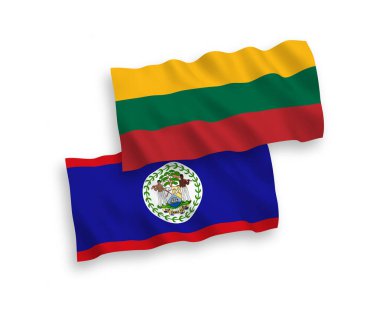 Litvanya ve Belize 'nin ulusal taşıyıcı kumaş bayrakları beyaz arka planda izole edildi. 1 'e 2 oranında.