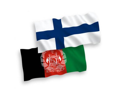 Finlandiya ve Afganistan İslam Cumhuriyeti 'nin ulusal taşıyıcı kumaş bayrakları beyaz arka planda izole edilmiştir. 1 'e 2 oranında.