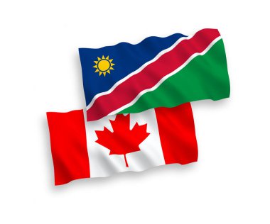 Kanada ve Namibya Cumhuriyeti 'nin ulusal taşıyıcı kumaş bayrakları beyaz arka planda izole edildi. 1 'e 2 oranında.