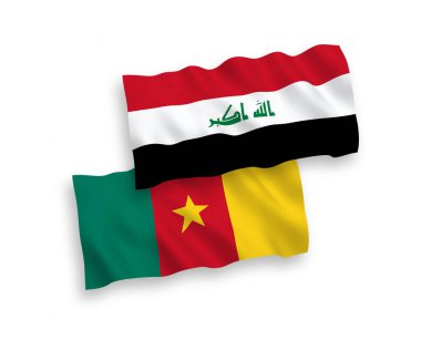 Kamerun ve Irak 'ın ulusal taşıyıcı kumaş bayrakları beyaz arka planda izole edildi. 1 'e 2 oranında.
