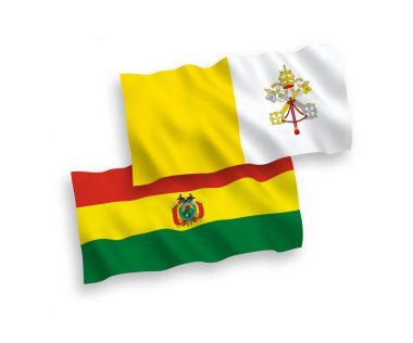 Beyaz arka planda Bolivya ve Vatikan 'ın ulusal taşıyıcı kumaş bayrakları izole edildi. 1 'e 2 oranında.
