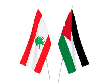 Beyaz arka planda Lübnan 'ın ulusal kumaş bayrakları ve Ürdün' ün Haşim Krallığı izole edildi. 3d resimleme.