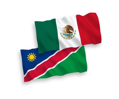 Beyaz arka planda Meksika ve Namibya Cumhuriyeti 'nin ulusal taşıyıcı kumaş bayrakları izole edildi. 1 'e 2 oranında.