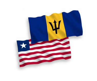 Liberya ve Barbados 'un ulusal taşıyıcı kumaş bayrakları beyaz arka planda izole edildi. 1 'e 2 oranında.