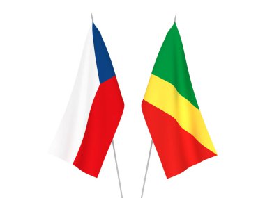 Beyaz arka planda Kongo Cumhuriyeti ve Çek Cumhuriyeti 'nin ulusal kumaş bayrakları izole edildi. 3d resimleme.