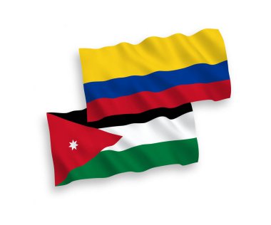 Beyaz arka planda Ürdün ve Kolombiya Haşhaş Krallığı bayrakları var. 1 'e 2 oranında.