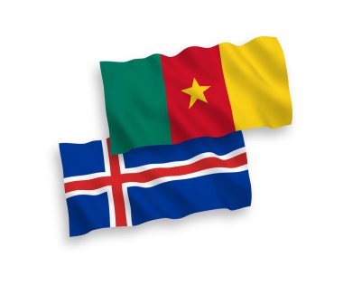 Kamerun ve İzlanda 'nın ulusal taşıyıcı kumaş bayrakları beyaz arka planda izole edildi. 1 'e 2 oranında.
