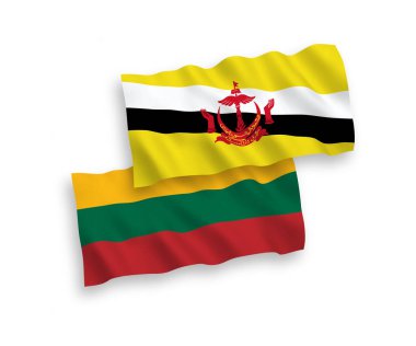 Litvanya ve Brunei 'nin ulusal taşıyıcı kumaş bayrakları beyaz arka planda izole edildi. 1 'e 2 oranında.