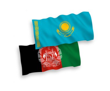 Beyaz arka planda, Kazakistan ve Afganistan İslam Cumhuriyeti 'nin ulusal taşıyıcı kumaş bayrakları izole edildi. 1 'e 2 oranında.
