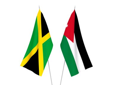 Jamaika 'nın ulusal kumaş bayrakları ve Ürdün' ün Haşim Krallığı beyaz arka planda izole edildi. 3d resimleme.