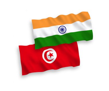 Beyaz arka planda Hindistan ve Tunus Cumhuriyeti bayrakları