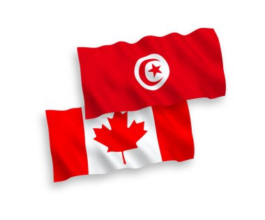 Beyaz arka planda Kanada ve Tunus Cumhuriyeti bayrakları