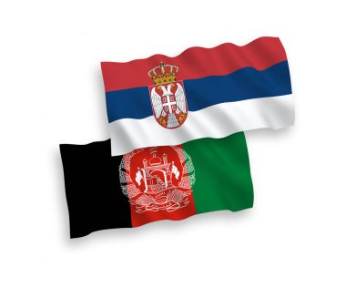 Beyaz arkaplanda Afganistan İslam Cumhuriyeti ve Sırbistan bayrakları