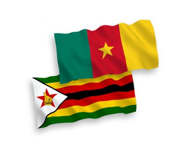 Beyaz zemin üzerinde Kamerun ve Zimbabwe 'nin ulusal taşıyıcı kumaş bayrakları izole edildi. 1 'e 2 oranında.