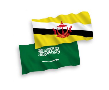 Beyaz arka planda Suudi Arabistan ve Brunei 'nin ulusal taşıyıcı kumaş bayrakları izole edildi. 1 'e 2 oranında.