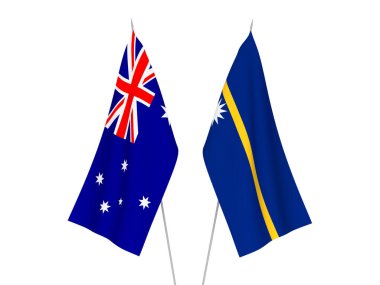 Avustralya ve Nauru Cumhuriyeti 'nin ulusal kumaş bayrakları beyaz arka planda izole edildi. 3d resimleme.