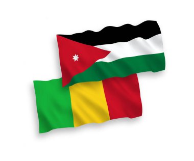 Ürdün ve Mali Haşim Krallığı 'nın ulusal taşıyıcı kumaş bayrakları beyaz arka planda izole edildi. 1 'e 2 oranında.