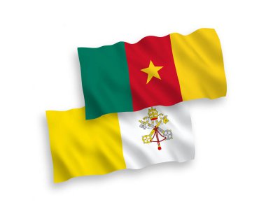 Beyaz zemin üzerinde Kamerun ve Vatikan 'ın ulusal taşıyıcı kumaş bayrakları izole edildi. 1 'e 2 oranında.
