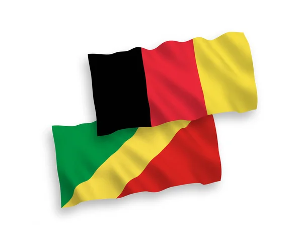 Drapeaux Nationaux Ondes Vectorielles République Congo Belgique Isolés Sur Fond — Image vectorielle